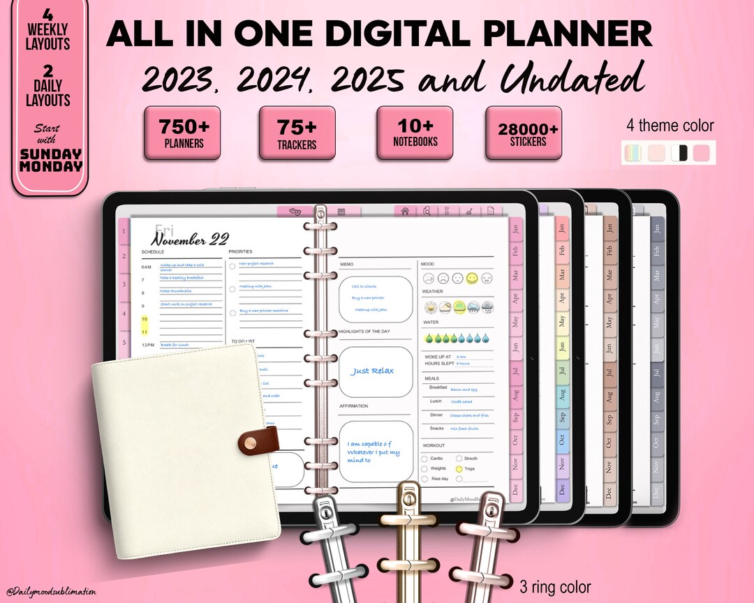 Premium Digital Planner, 2023 2024 2025 Undated, iPad Goodnotes ...