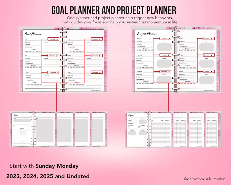 Premium Digital Planner, 2024 2025 Undated Calendar, iPad Goodnotes