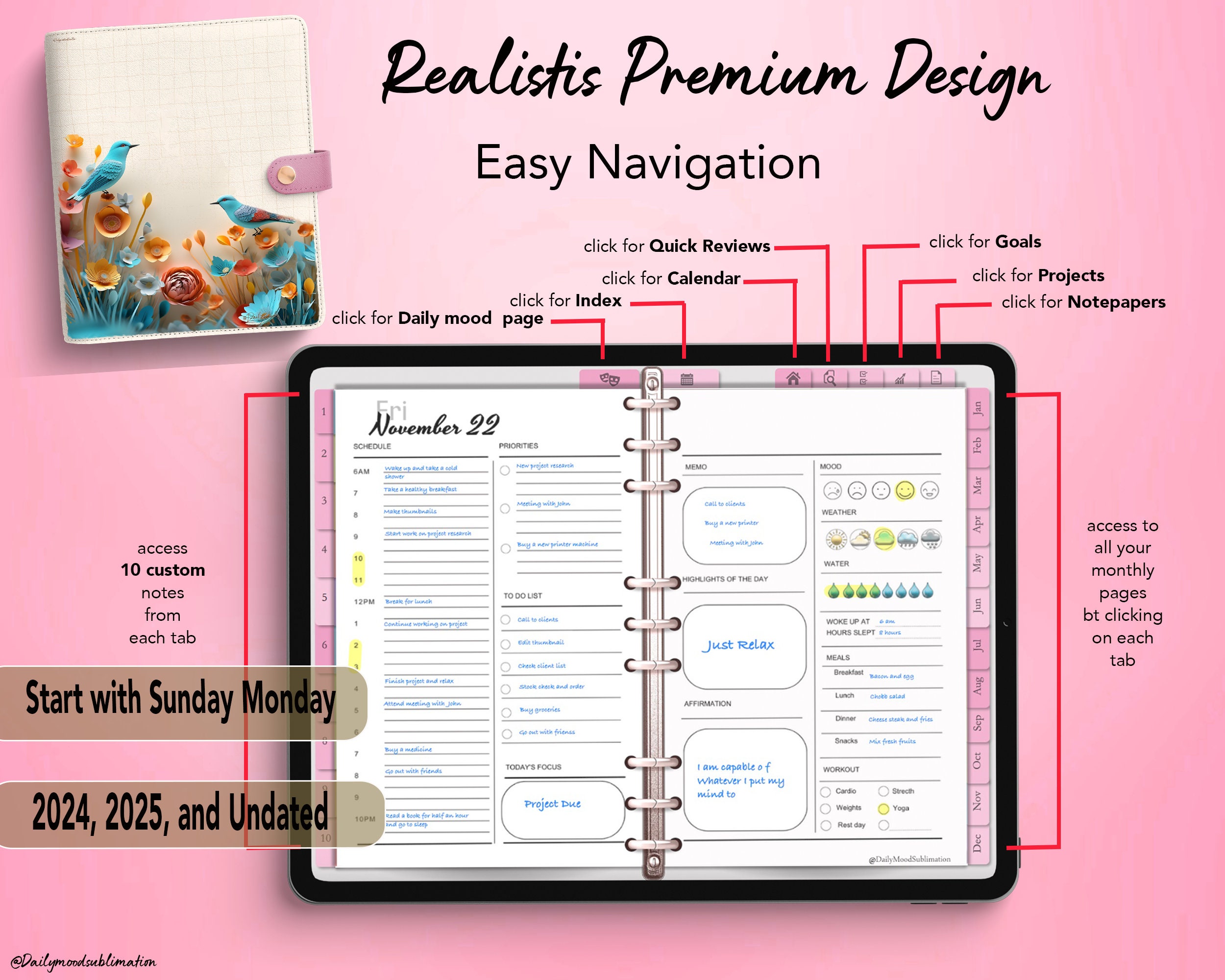 Premium Digital Planner, 2024 2025 Undated, iPad Goodnotes Notability ...