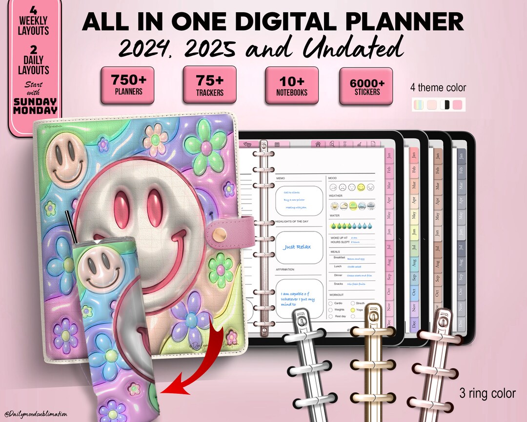 Premium Digital Planner, 2024 2025 Undated Calendar, iPad Goodnotes ...