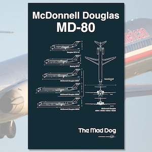 Airplane Blueprint Art - McDonnell Douglas MD-80 - Commercial Jet Airplane Art - Airplane Decor - Vintage Airliner - Classic Airplane Poster