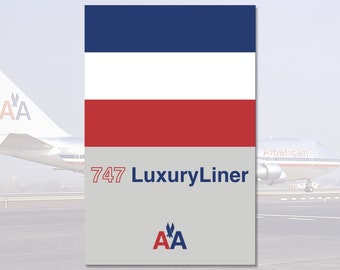 American Airlines - Diseño de avión retro - Boeing 747 - Crucero de lujo - Arte de avión - Aerolínea vintage - Arte minimalista de avión - Póster