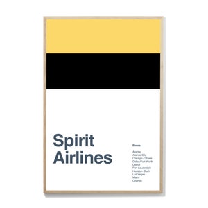 Spirit Airlines / Airline Livery Art / Minimal Poster Print / Aviation Wall Art / Canvas Home Decor / Pilot Gift / Minimalist Aviation Art