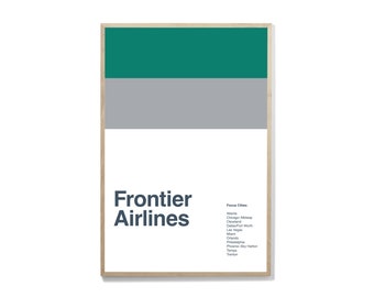 Frontier Airlines / Airline Livery Art / Minimal Poster Print / Aviation Wall Art / Canvas Home Decor / Pilot Gift / Airplane Art / Retro