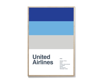 United Airlines / Póster de aerolínea / Impresión de póster de avión / Arte mural de avión / Regalos para pilotos / Piloto / Arte minimalista / Regalo para amantes de los aviones