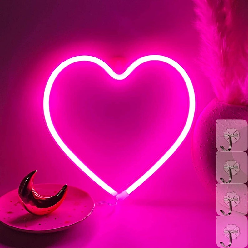 Valentine's Day Neon Heart Lights Pink Heart Neon Sign Etsy