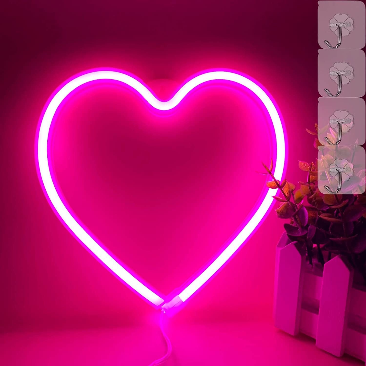 Valentine's Day Neon Heart Lights Pink Heart Neon Sign Etsy
