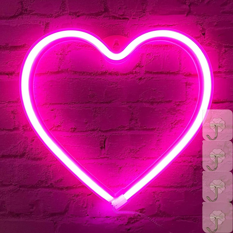 Valentine's Day Neon Heart Lights Pink Heart Neon Sign Etsy