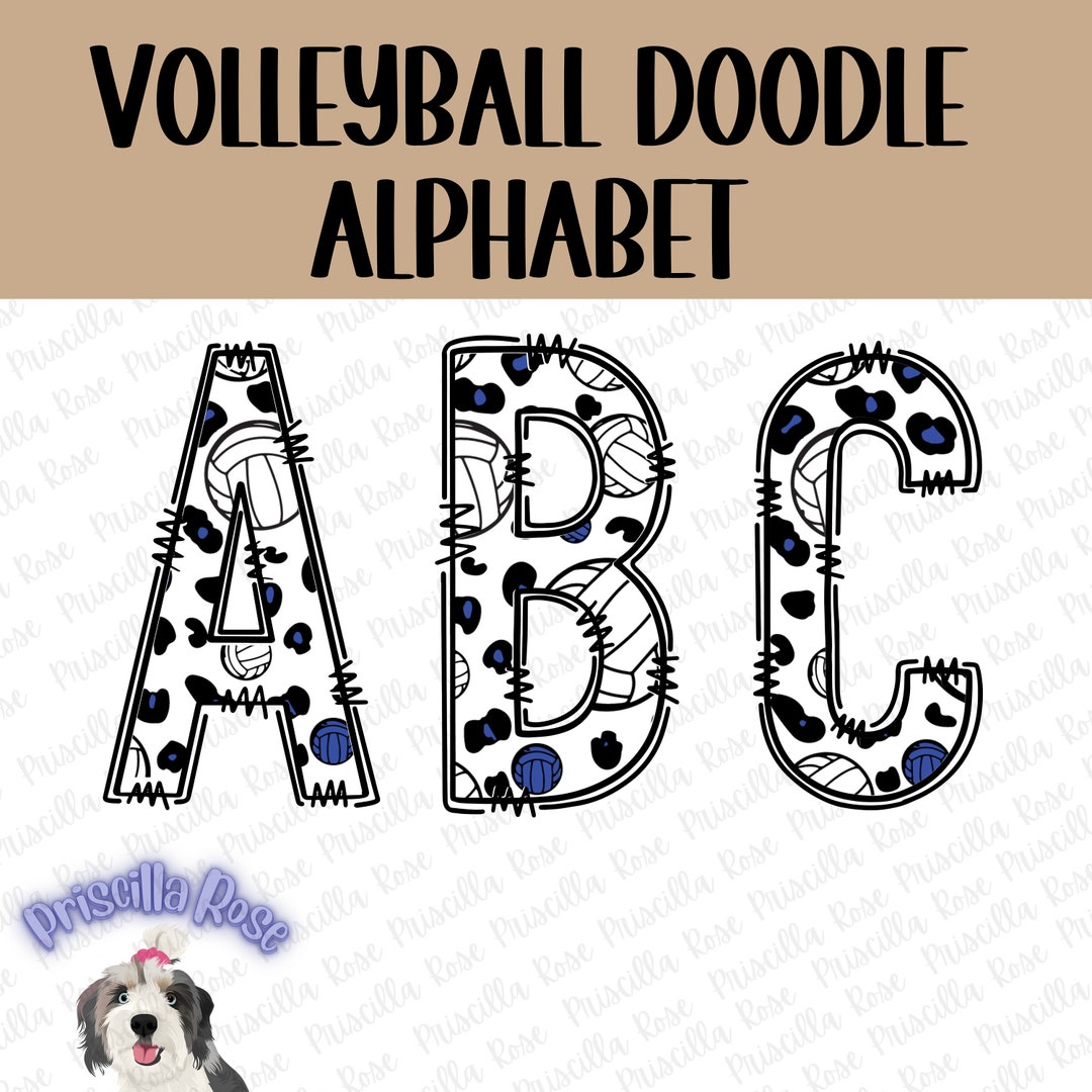 Volleyball Doodle Alphabet PNG Digital Download Blue - Etsy