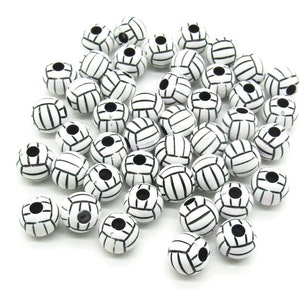 12mm Resin Gumball Volleyball Print  Beads  -  Chunky Necklaces - Set of 10 - White