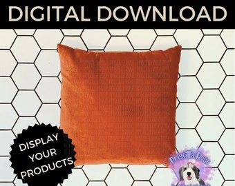 Descarga digital de maqueta de almohada naranja vintage - Maqueta de descarga instantánea - Maqueta de decoración del hogar
