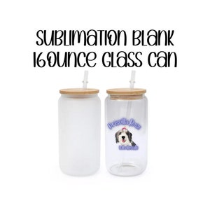 Glass Sublimation Tumbler 16 oz Frosted Beer Can with Bamboo Lid & Straw