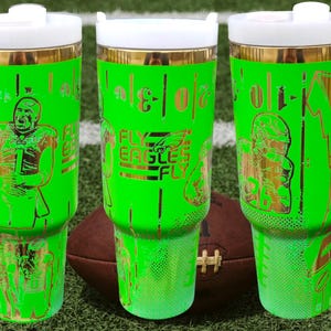 PHILIDELPHIA FOOTBALL Tumbler Cup Permanent Laser Engraved Large 40oz With Handle Lid and Straw