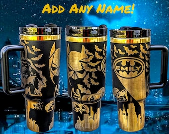 Dark Bat Tumbler Cup Permanent Laser Engraved Large 40oz With Handle Lid and Straw Add Any Name (Optional)