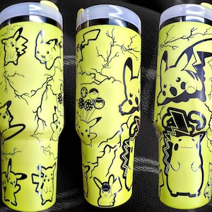 Electric Mouse Tumbler: Laser Engraved 40oz Cup with Handle & Straw