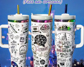MAGICAL Theme Park Tumbler Cup Permanent Laser Engraved Large 40oz  With Handle Lid and Straw Add Any Name!