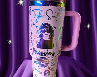 SWIFTIE PERSONALIZED 40oz stainless steel Tumbler with handle, lid, and straw Multiple colors available Laser Engraved