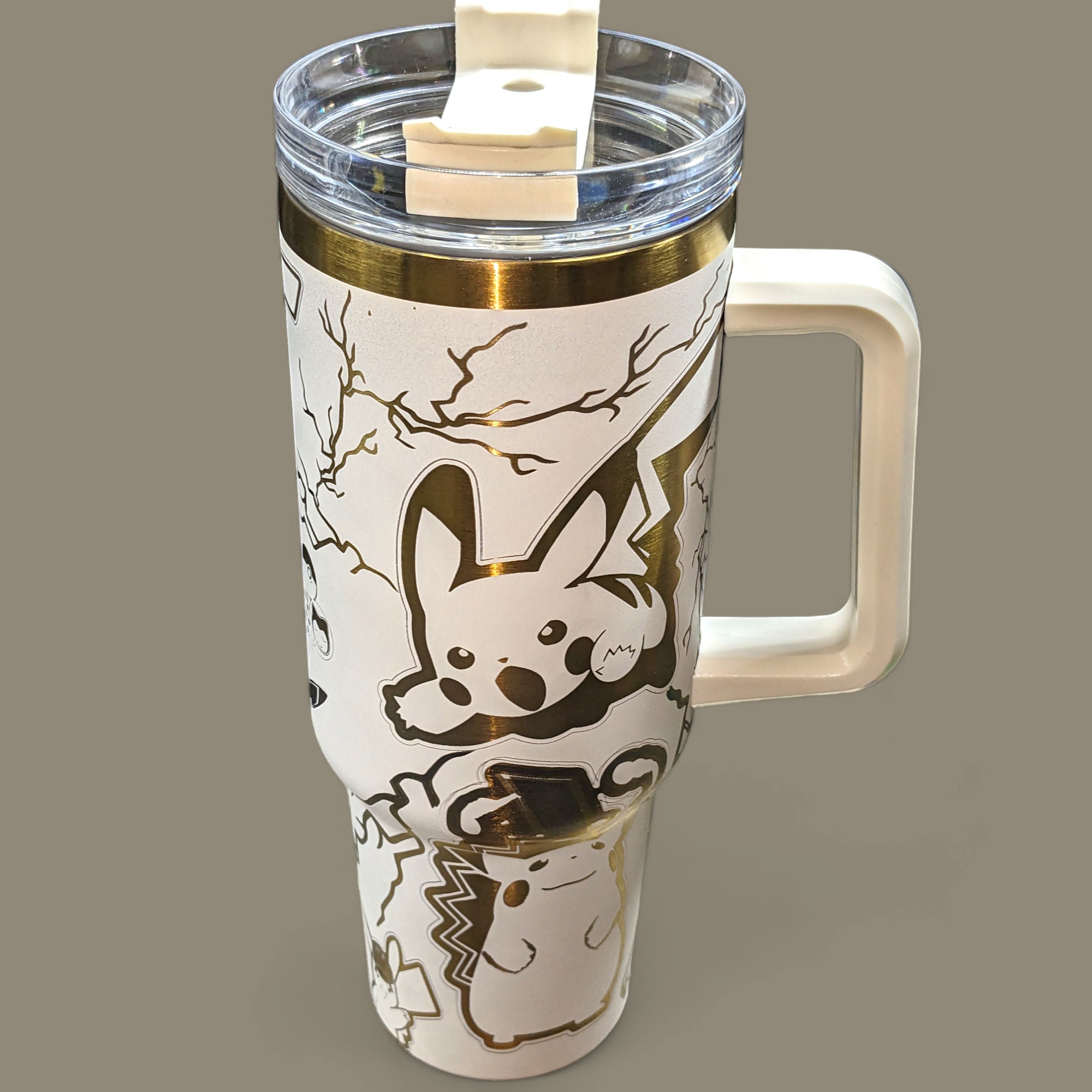 Pika PKM themed 40oz Tumbler with Handle