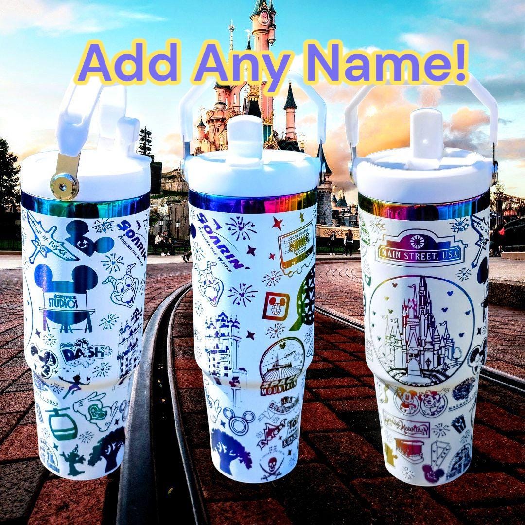 MAGICAL Theme Park Tumbler Cup Permanent Laser Engraved  30oz With Flip Straw Lid Add Any Name!