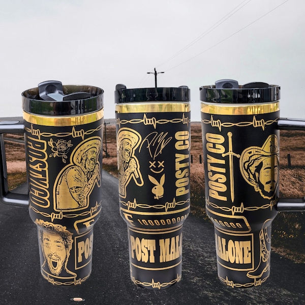 POSTY Country Tumbler Cup Permanent Laser Engraved Large 40oz With Handle Lid and Straw