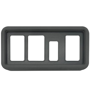 May include: A black plastic switch panel with three rectangular cutouts for toggle switches.