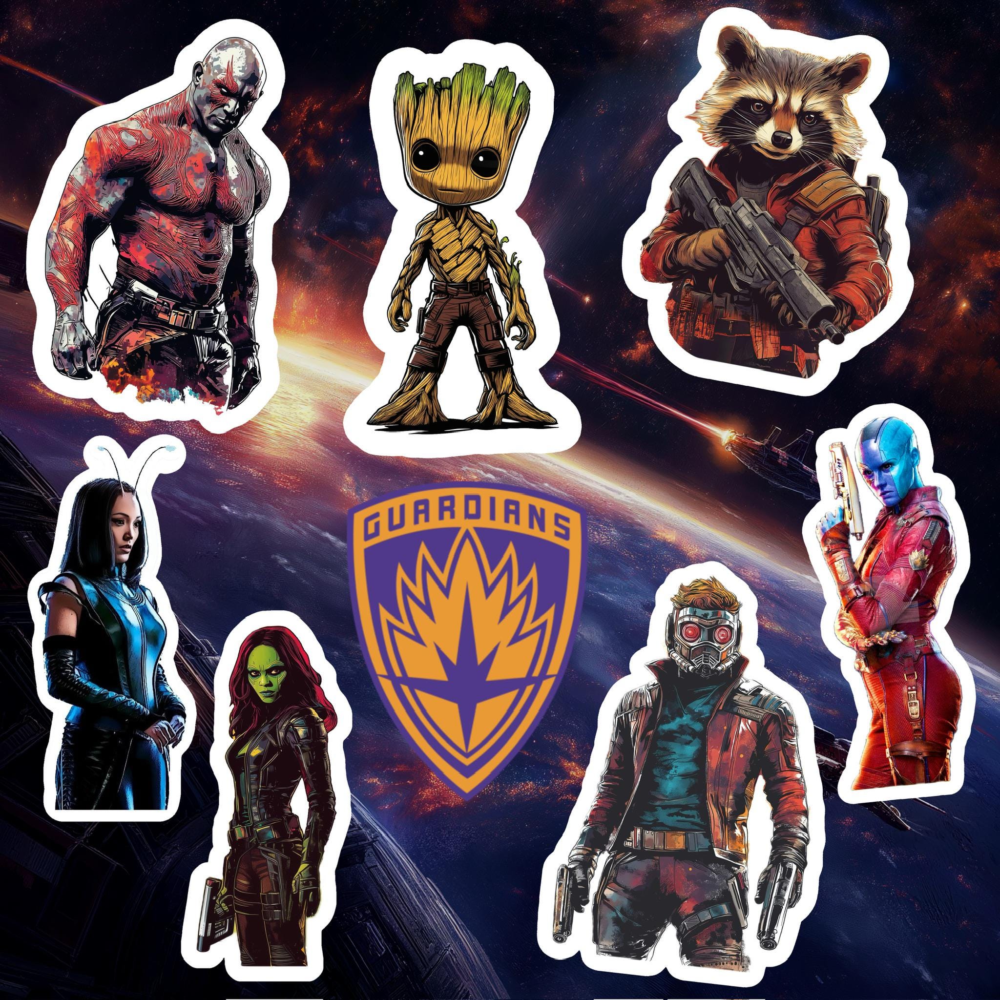 Pack d'autocollants Les Gardiens de la Galaxie pour cadeaux, imperméables, durables, Avengers, Rocket Racoon, Drax, StarLord, Gamora, Groot, Nebula, Mantis