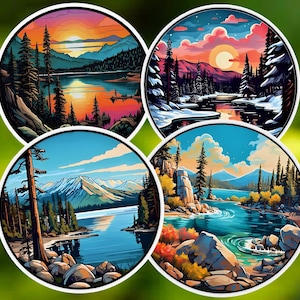 Lake Tahoe colorful sticker pack waterproof, durable, custom, California, decal, for bottles, laptop