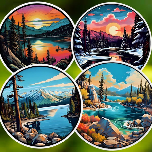 Lake Tahoe colorful sticker pack waterproof, durable, custom, California, decal, for bottles , car, Laptop