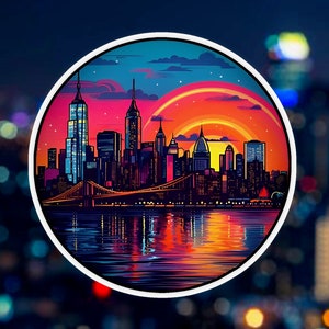 Adesivo tramonto di New York City impermeabile, estetico, durevole, personalizzato