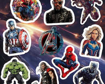 Pack d&#39;autocollants Avengers pour cadeaux, imperméables, durables, Ironman, Thor, Captain Marvel/America, Spiderman, Black Panther, Nick Fury, Spiderman