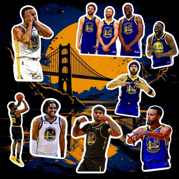 Golden State Warriors sticker pack Steph Curry, Klay Thompson, Draymond Green, GP2, Andrew Wiggins, Kevin Looney waterproof, durable