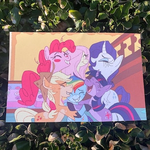 My Little Pony Mane 6 Scene Redraw Glossy Print | Twilight Sparkle, Pinkie Pie, Rainbow Dash, Applejack, Fluttershy, Rarity Wall Art