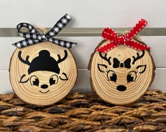 Kid deer-boy or girl wood slice ornament