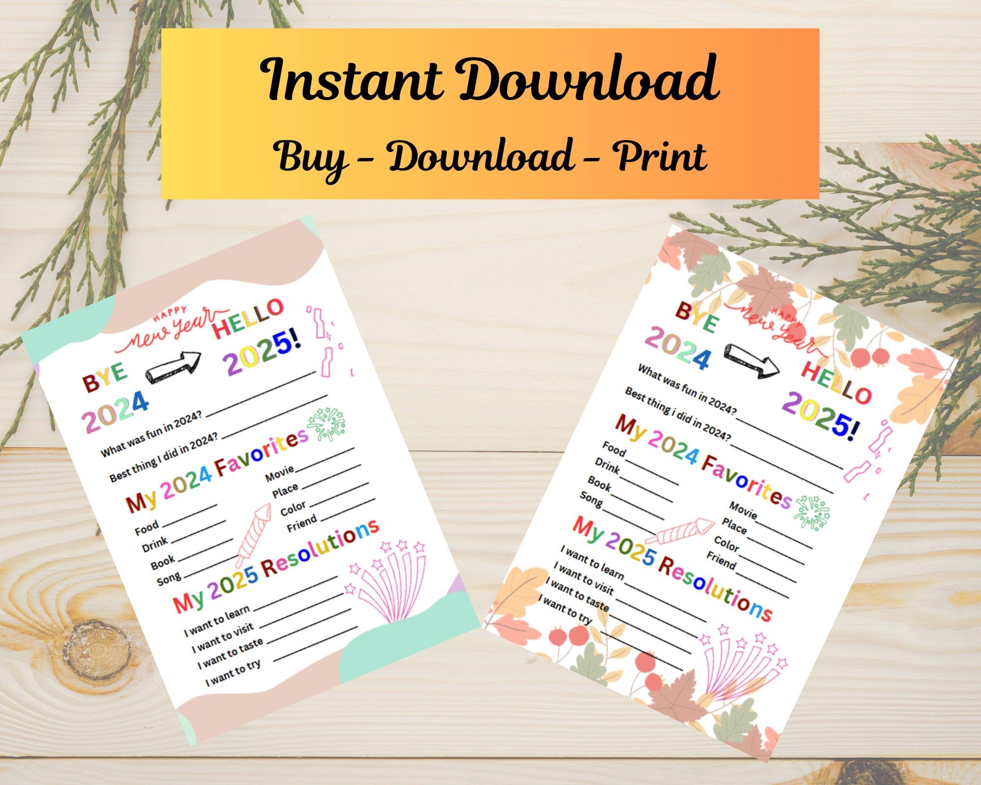 Colorful 2025 New Year Resolution Worksheet for Kids | Digital ...