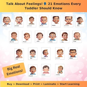 Schede di puzzle sulle emozioni per bambini piccoli - Schede stampabili sui sentimenti, gioco di abbinamento per la scuola materna, attività di apprendimento socio-emotivo per bambini
