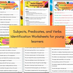 Subjects, Predicates, and Verbs Identification Worksheets for Primary 1 and Primary 2 Kids