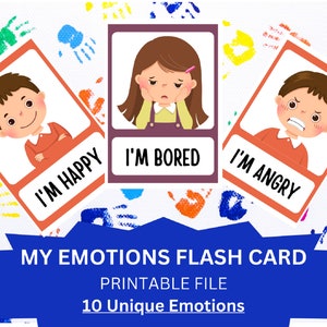 Montessori EMOTIONS Flashcards, Feelings Flashcards for kids, printable flashcards, real emotions, toddler learning, calming corner