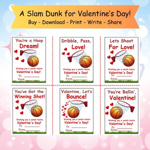 Printable Basketball Valentines – Classroom Valentine Cards for Kids, Sports-Themed Exchange