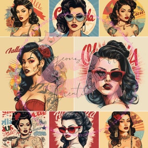 Rockabilly Women Bundle | Amazing Designs | Mexican Sublimation & DTF image design | Cute Cup Wrap, 20oz Skinny Tumbler etc..