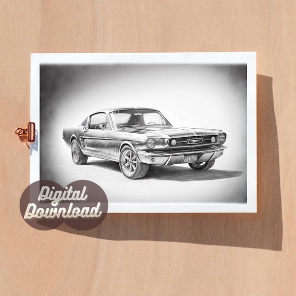 1965 Ford Mustang fastback black | 24x36 inch POSTER | vintage classic car