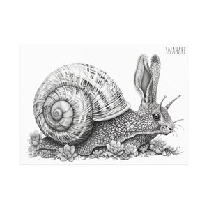 Cartes postales d'art Snahare | Combinaison escargot et lièvre | Carte au design étrange mais unique | postale d'amusement |