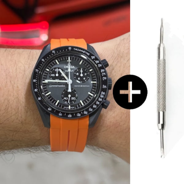 Bracelet de montre en caoutchouc orange pour Omega x Swatch Speedmaster Moonswatch