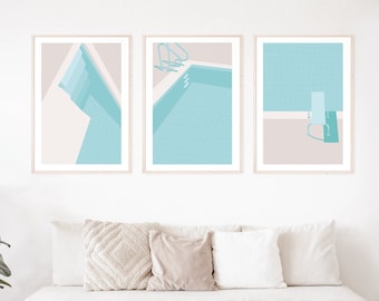 Pool Print, Set of 3, Wall Art, Graphic Print, DIGITAL DOWNLOAD