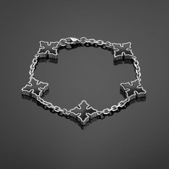 Clover Bracelet - Silver, Cross Charms Bracelet, for Him - Etsy
