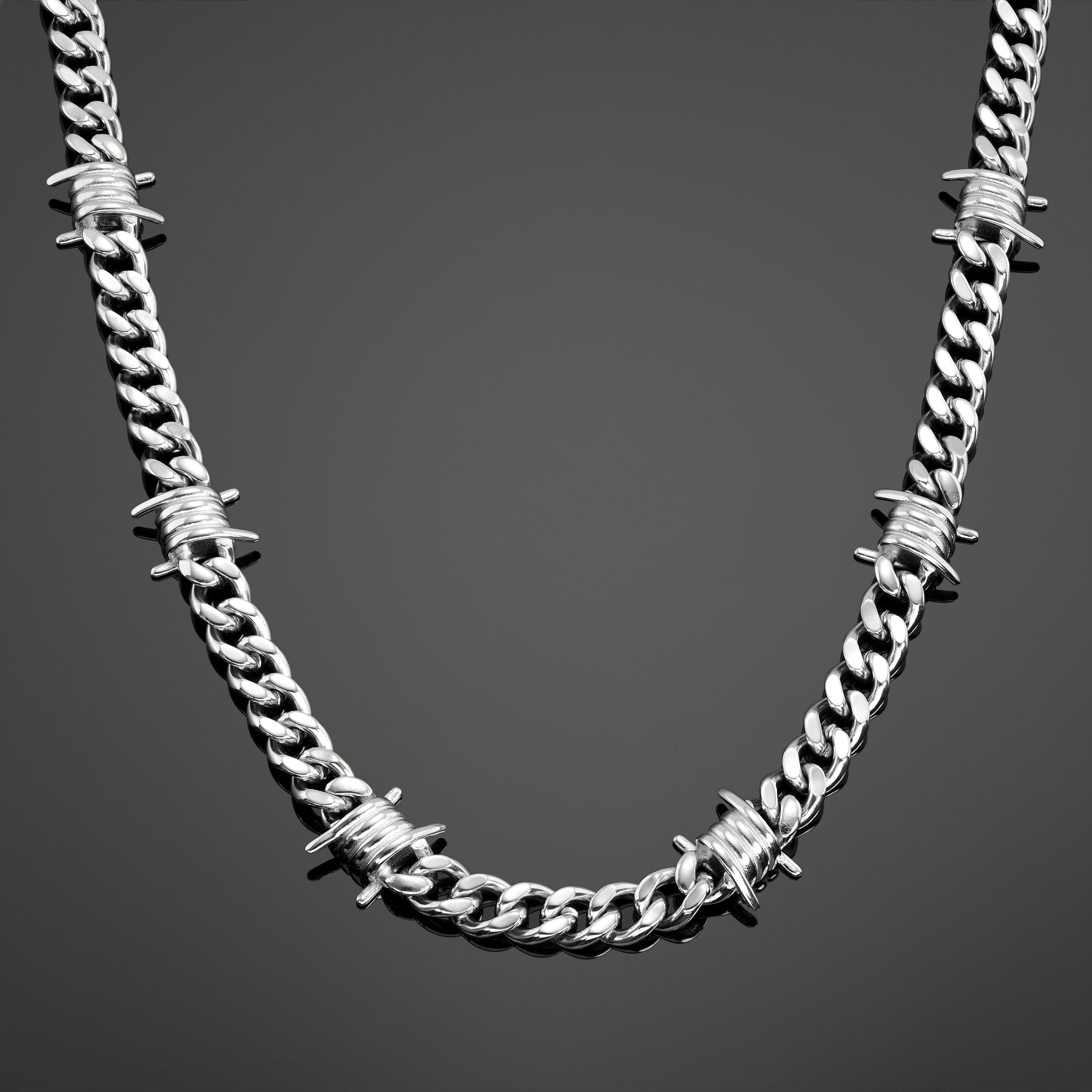 The Barbed Wire Cuban Chain Silver, Edgy Necklace, for Him