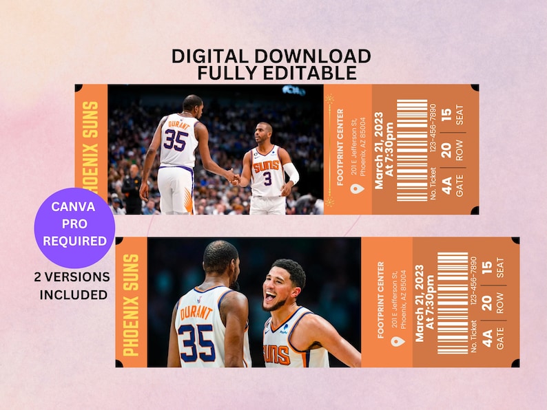 Phoenix Suns Ticket Surprise Ticket to the Basketball Game Etsy