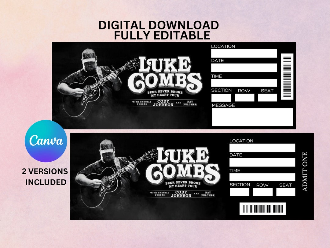 Luke Combs Tour Ticket Surprise Luke Combs Ticket Luke Combs Etsy