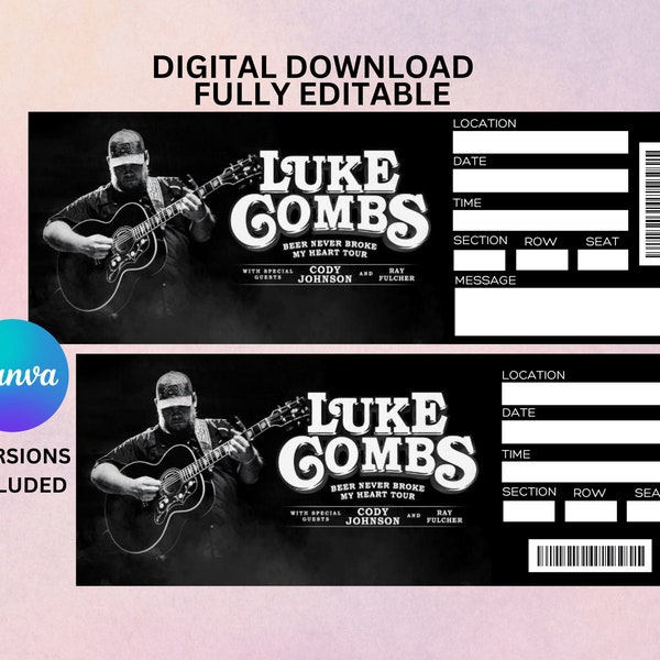 Luke Combs Ticket Template Etsy