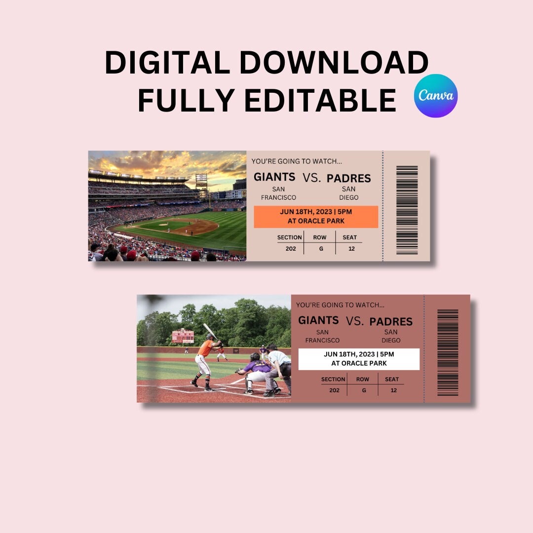 Editable Baseball Custom Tickets Event Custom Tickets Etsy