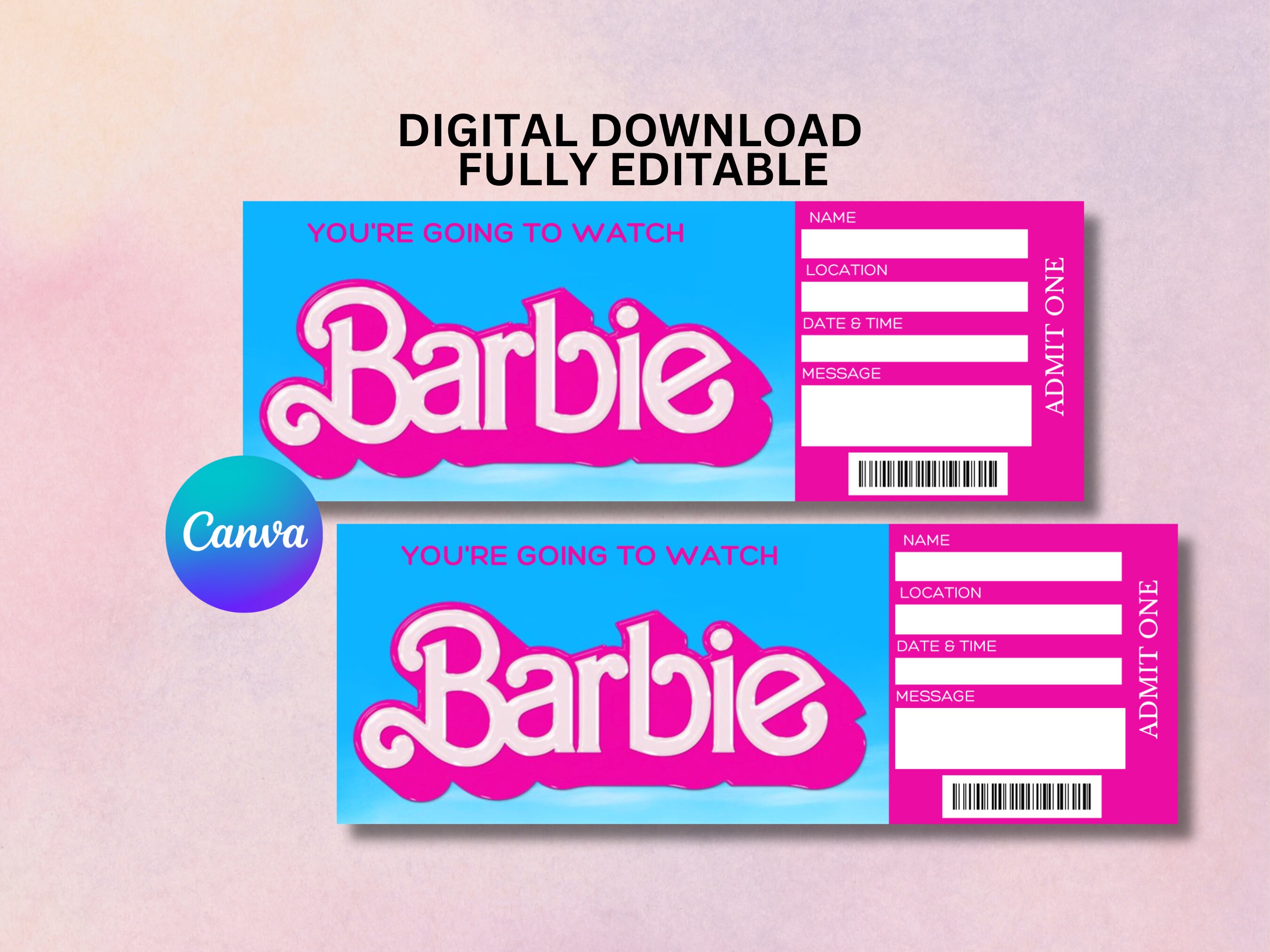 Pink Barbie Movie Ticket Barbie Birthday Invitation Barbie Etsy Australia